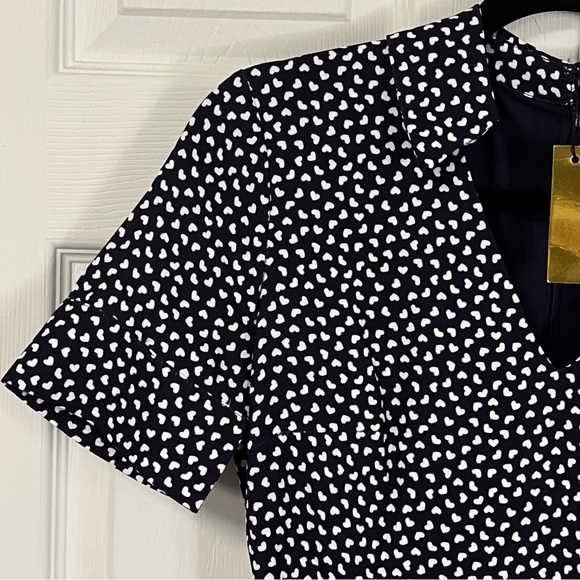 ALEXIA ADMOR Midi Heart Pattern Fit & Flare Collared Navy & White Dress Size 6 - Picture 4 of 16